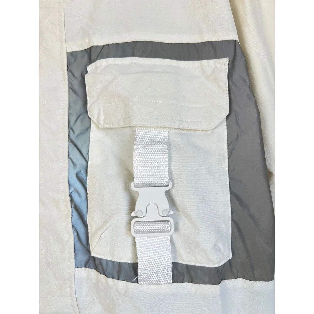 Bershka Loud Actions Techwear Jacket White Hooded Utility Windbreaker Size M